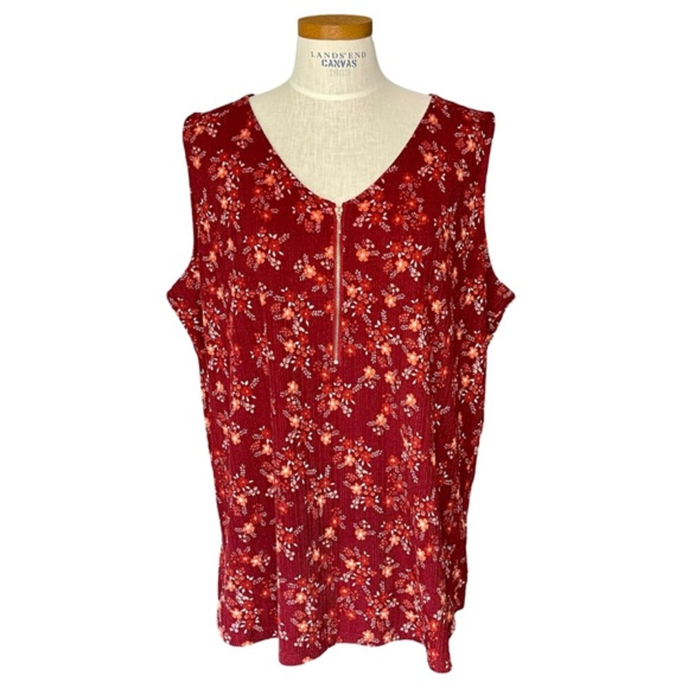 LuLaRoe Rachael SzXL Stretchy 1/4 Zip V-neck Tank Top Red Floral